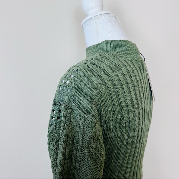 NWT Olive Green Knit Cable Sweater Long Sleeve Cut Out Bolero Mini Dress - Picture 8 of 12